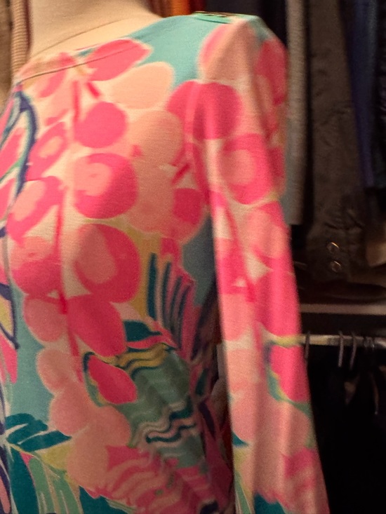 Lilly Pulitzer Vibrant Floral Shift Dress in Aqua & Pink - Cover Up - Picture 7 of 9